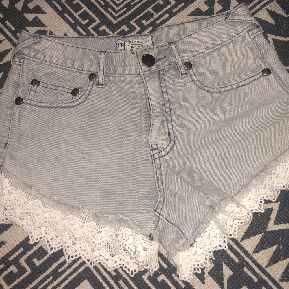Free People Lace Bottom Denim Shorts